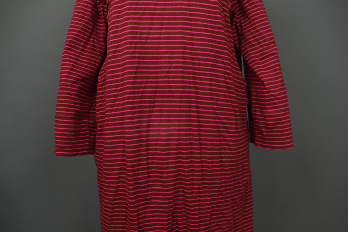 GUDRUN SJÖDEN Burgundy Pink Stripe Organic Cotton Long Sleeve Shift Dress – Size L