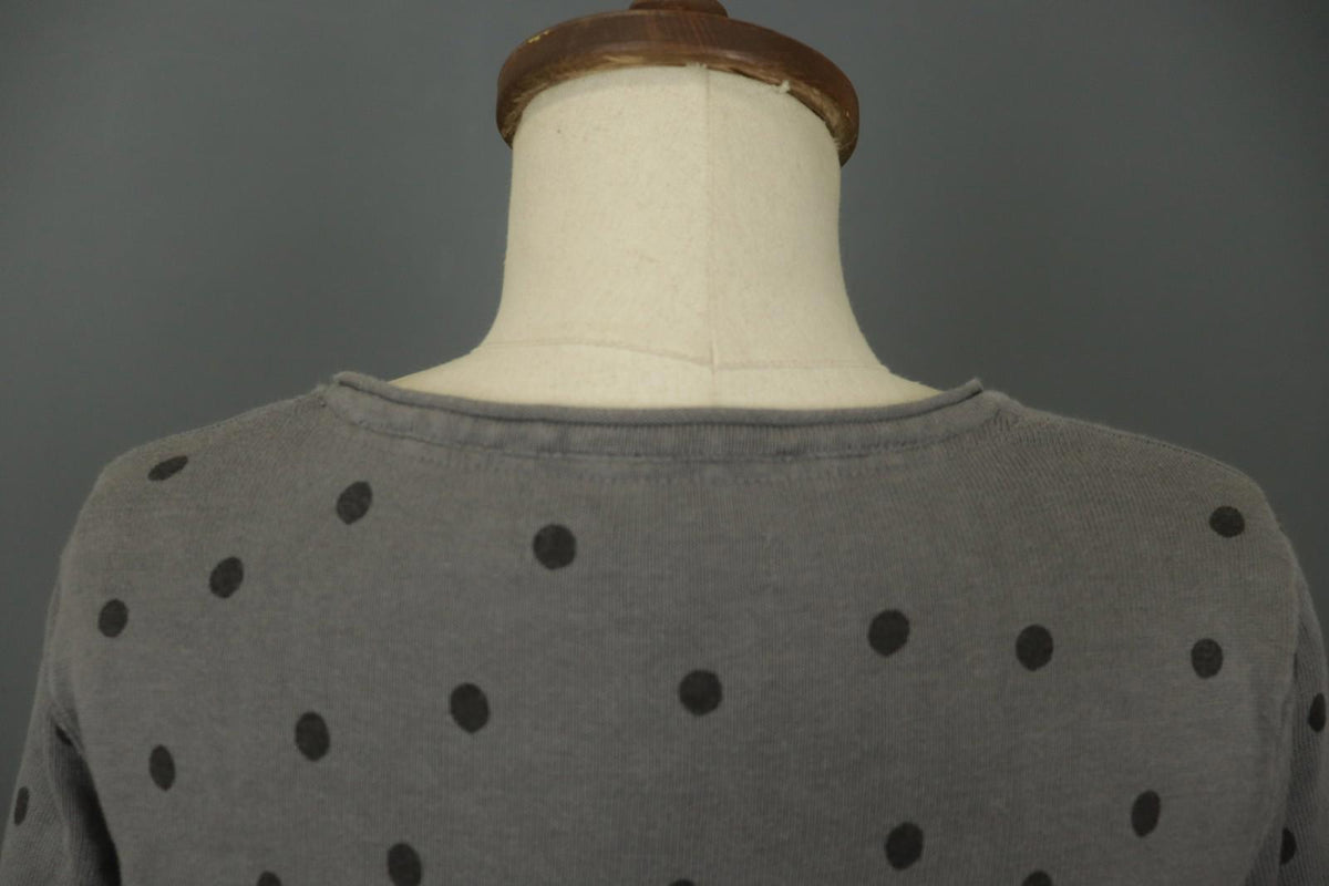 GUDRUN SJODEN Gray Cotton Polka Dot Long Sleeve Round Neck Shift Dress – Size M