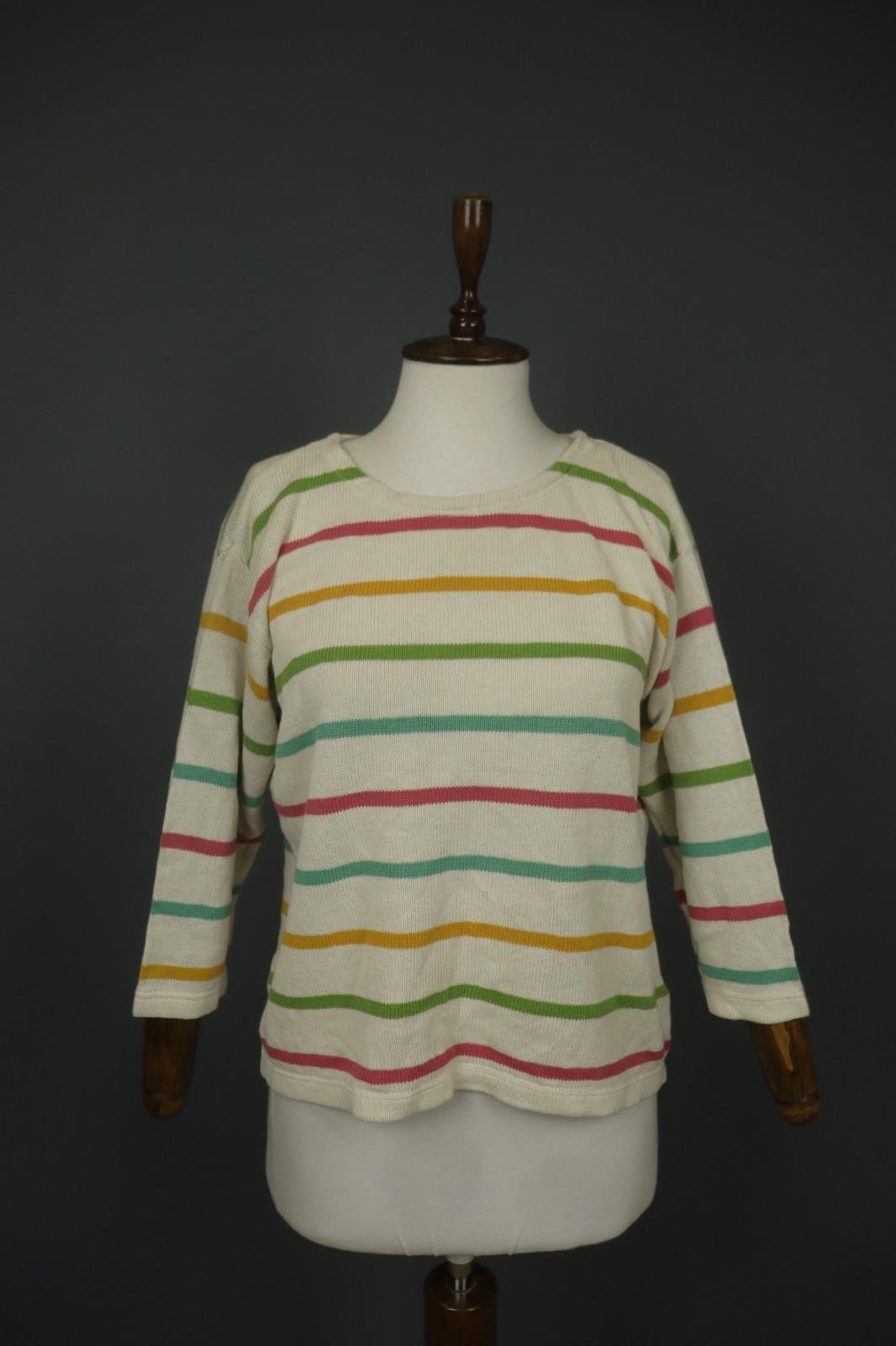 GUDRUN SJODEN Multicolor Striped Linen Crew Neck Long Sleeve Sweater – Size M