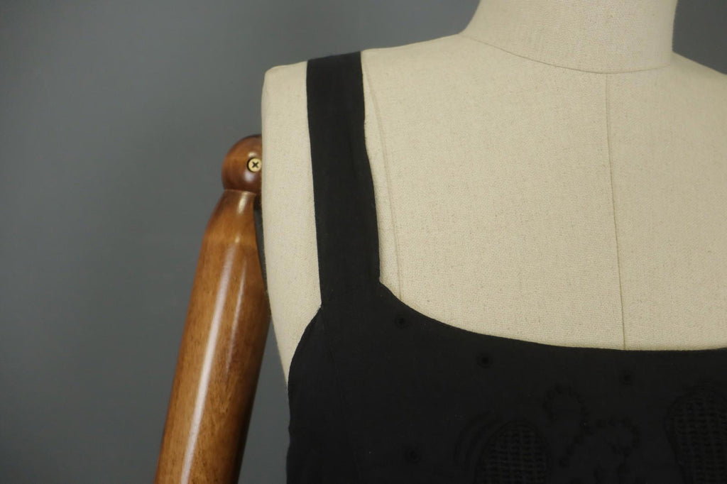 GUDRUN SJODEN Black 100% Cotton Sleeveless Square Neck Backless Tank Dress Sz S