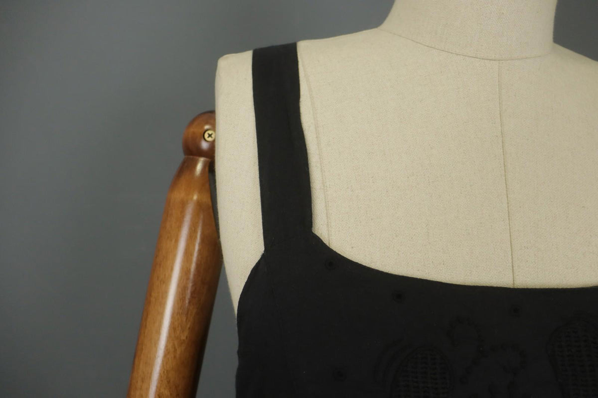 GUDRUN SJODEN Black 100% Cotton Sleeveless Square Neck Backless Tank Dress Sz S