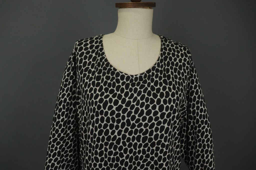 GUDRUN SJODEN Black & White Cotton Long Sleeve Round Neck Blouse Top – Size XL