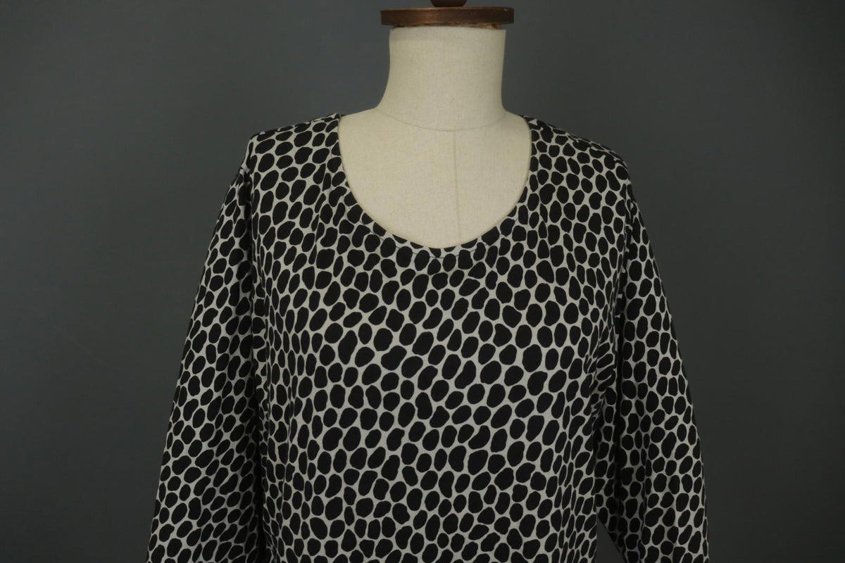 GUDRUN SJODEN Black & White Cotton Long Sleeve Round Neck Blouse Top – Size XL