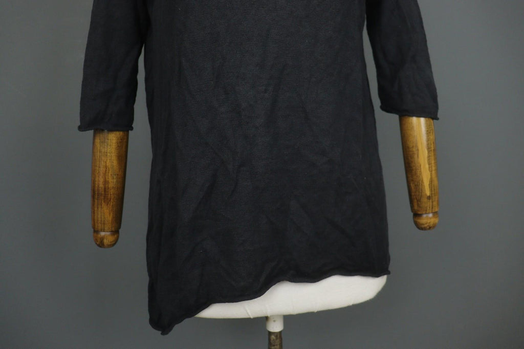 GUDRUN SJODEN Black Linen Knitted Long Sleeve Round Neck Pullover Sweater Sz XS