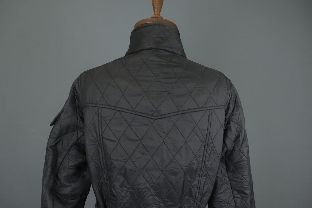 BARBOUR Black Belted Waist & Neck Long Sleeve Snap Front Quilted Jacket – Size 38