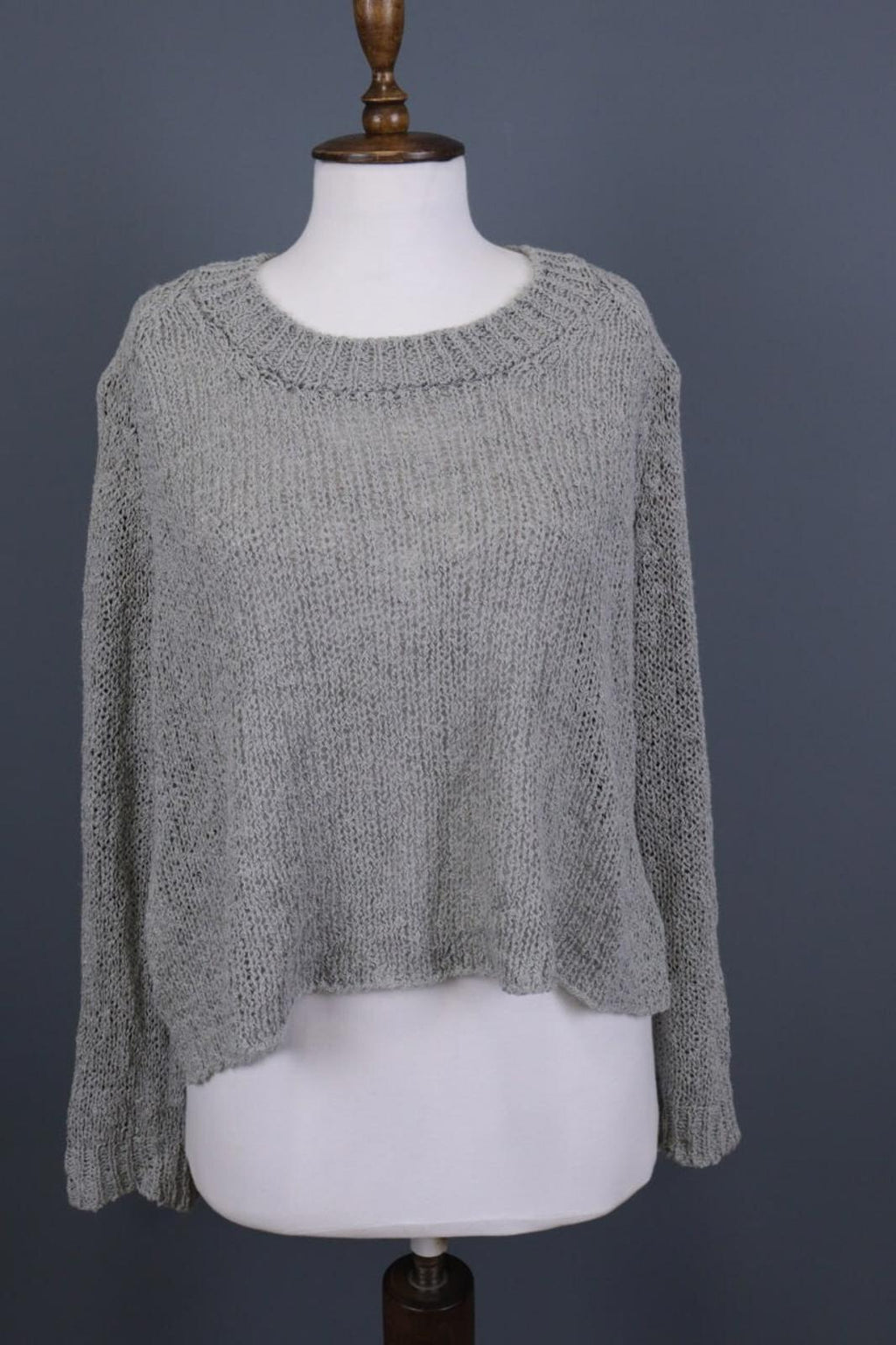 ANNETTE GORTZ Gray Open Knit Hemp Crew Neck Knit Sweater – Size S