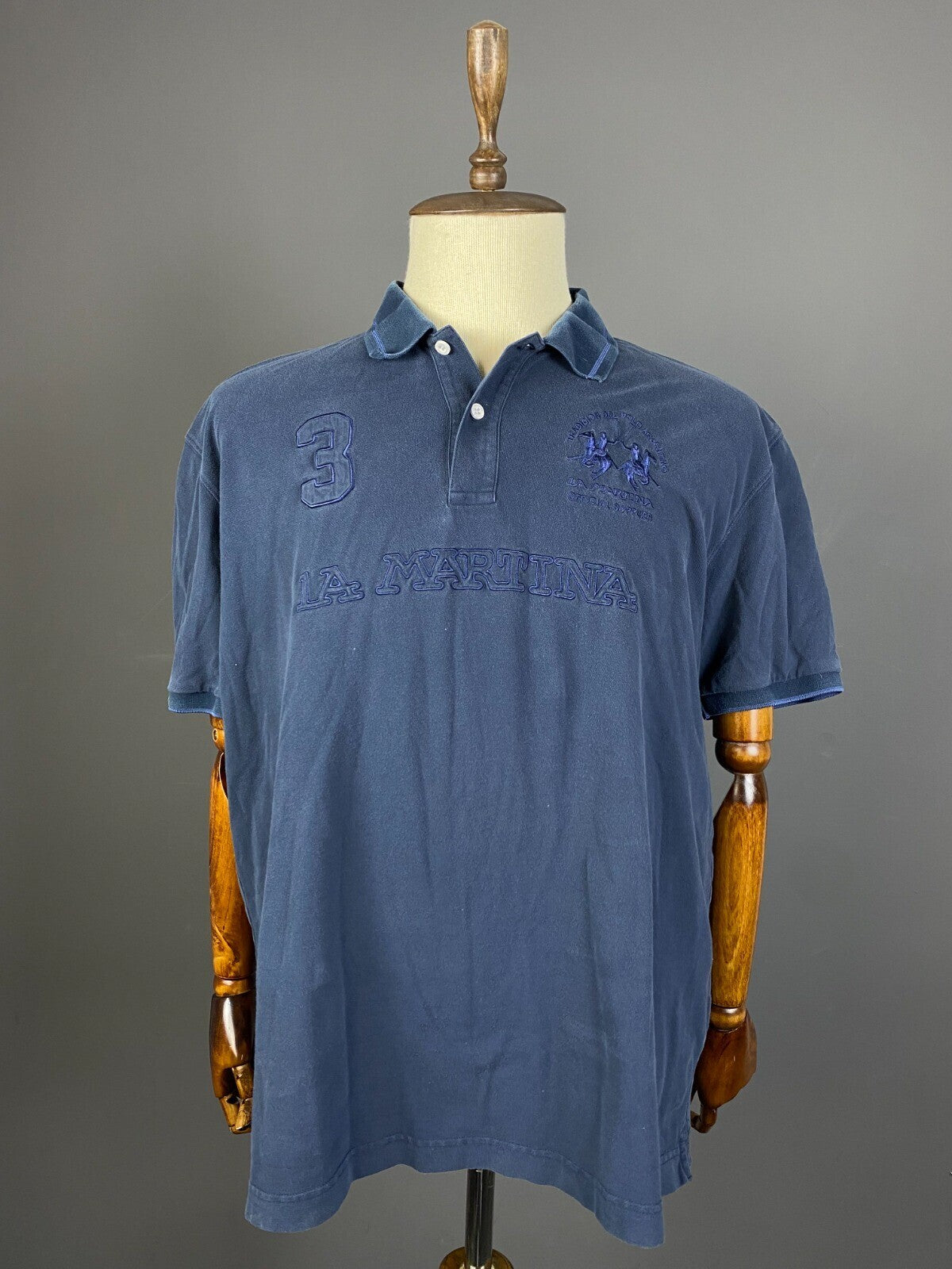 La Martina Buenos Aires Blue Big Logo #3 Short Sleeve Cotton Polo Shirt – Size 3XL