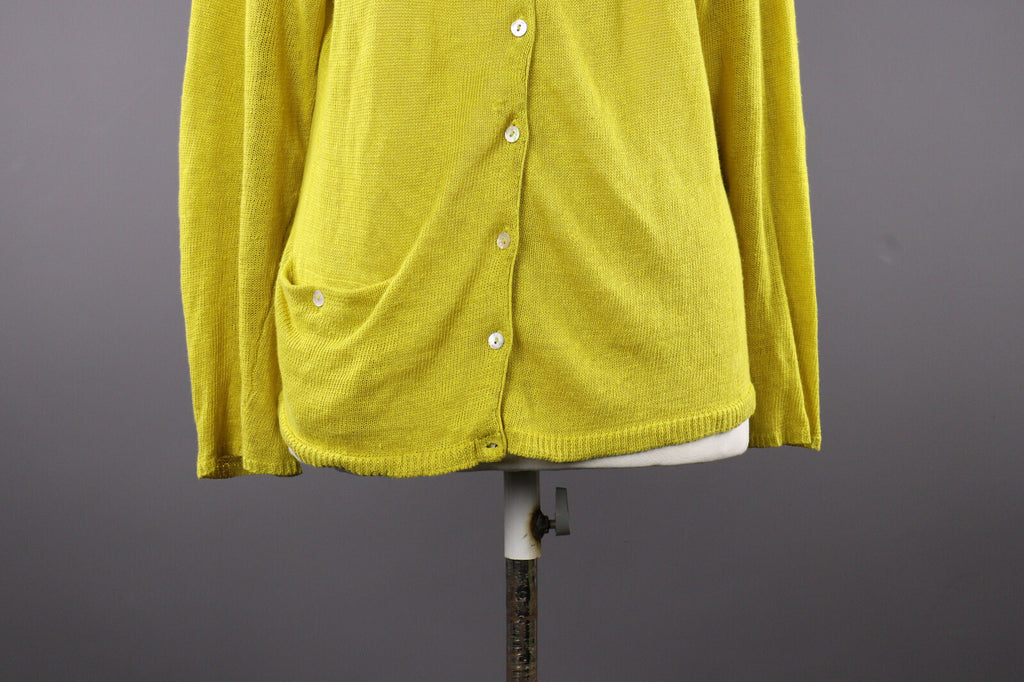 Gudrun Sjöden Yellow Linen Long Sleeve Cardigan Sweater – Women's L