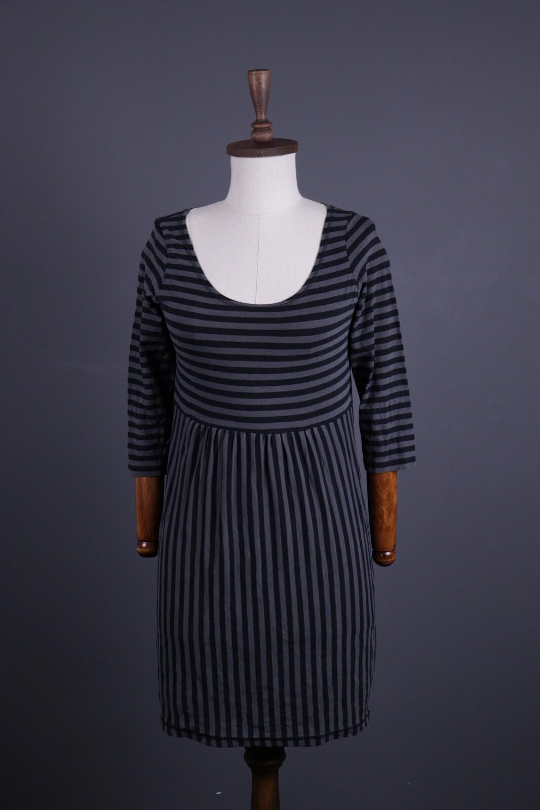GUDRUN SJODEN Gray Stripe 3/4 Sleeve A-Line Midi Dress – Size S
