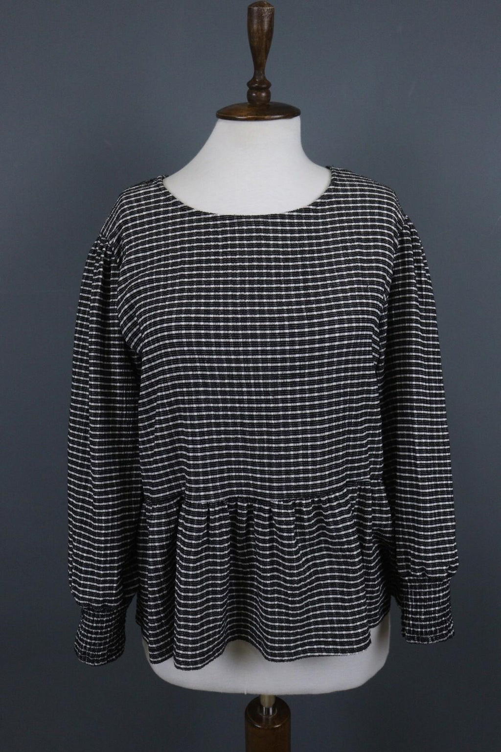 ZADIG & VOLTAIRE Black and White Casual Long Sleeve Round Neck Top Blouse