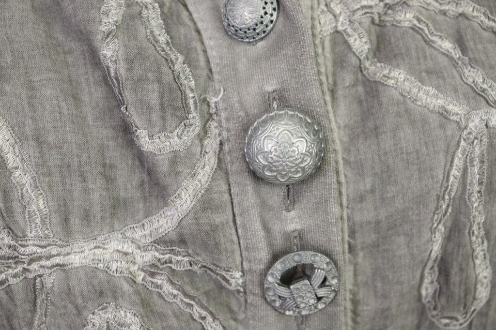 BOTTEGA Gray Lagenlook Designer Embroidered Cardigan Sweater