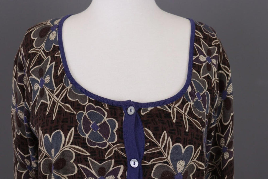 GUDRUN SJODEN Brown Floral Button Down Long Cardigan Sweater – Size M – Used