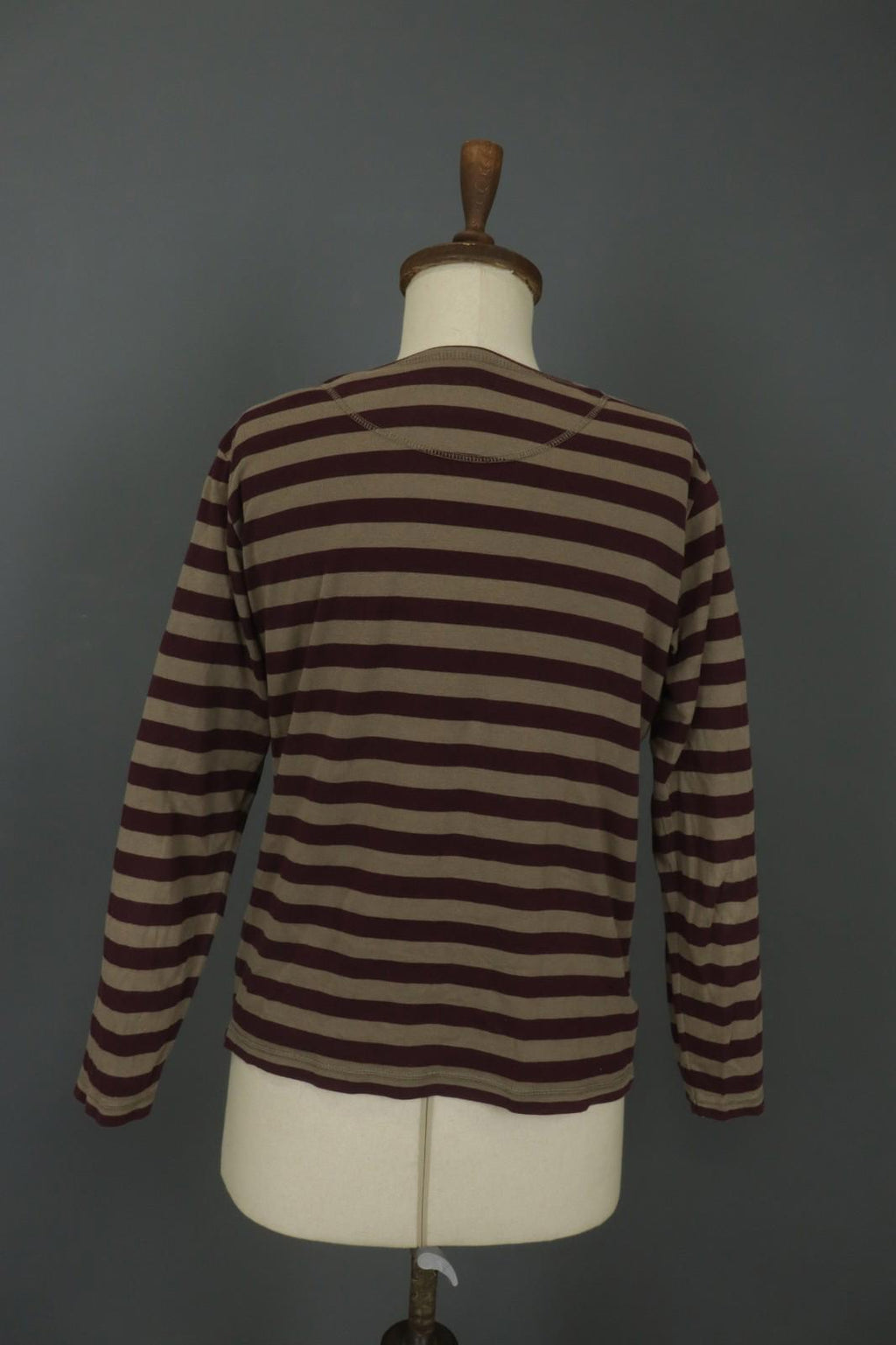 GUDRUN SJODEN Brown Striped Organic Cotton Long Sleeve Pullover Blouse Top Sz L