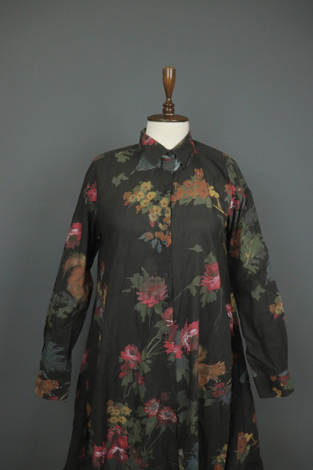 HANNES ROETHER Multi Floral Cotton Long Sleeve Button Front Shirt Dress – Size S