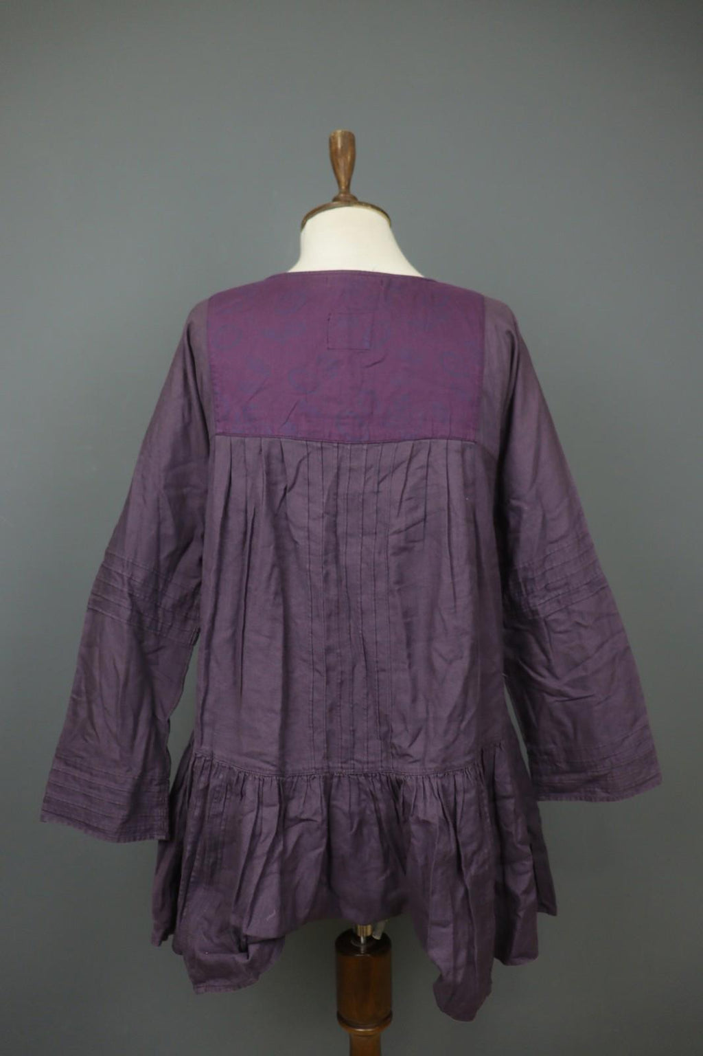 GUDRUN SJÖDEN Purple 100% Cotton Pintuck Long Sleeve Tie Neck Tunic Dress – Size S
