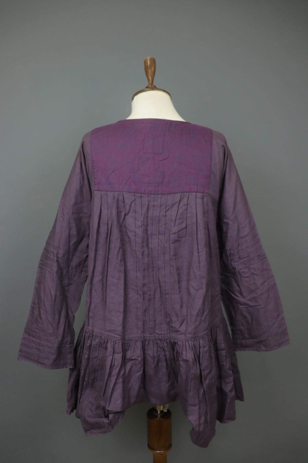 GUDRUN SJÖDEN Purple 100% Cotton Pintuck Long Sleeve Tie Neck Tunic Dress – Size S