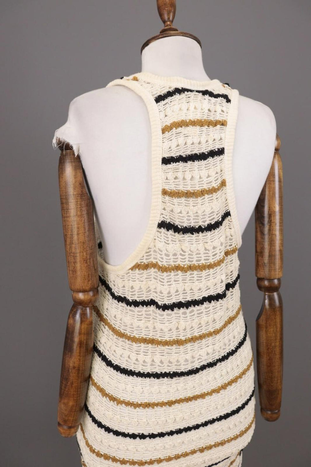 BNWT ISABEL MARANT ETOILE Beige Striped Crochet Knit Sleeveless Midi Dress Sz 36