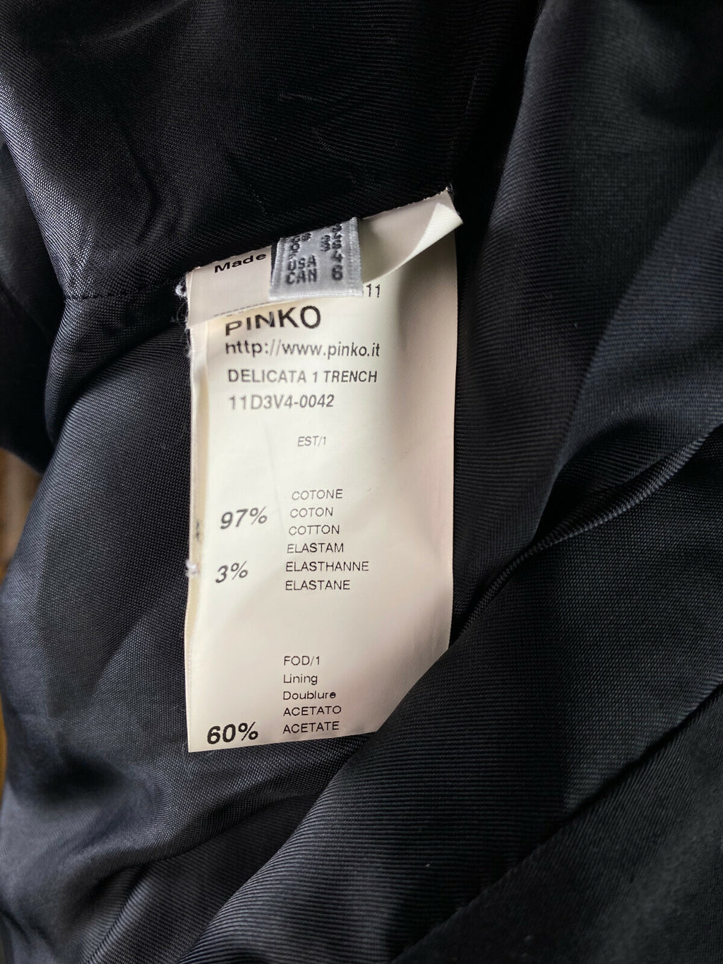 Pinko Black Cotton Double Breasted Belted Trench Coat – Size US 4 GB 8 IT 40