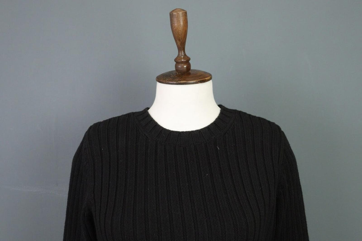 LAUREN RALPH LAUREN Petite Ribbed Black Knit Sweater Sz S