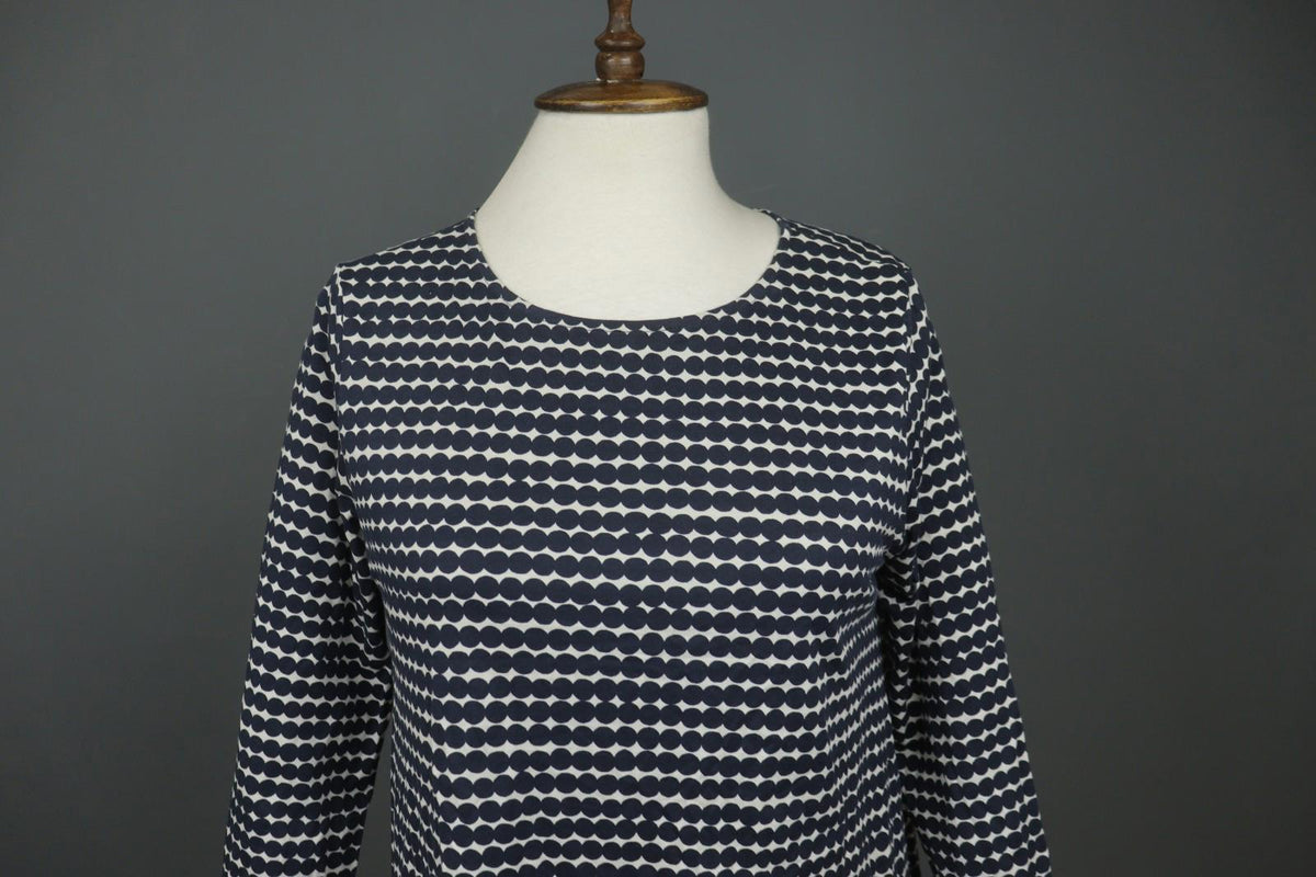 MARIMEKKO LEVOLLINEN RASYMATTO Black White Polka Dot Pullover Shift Dress Sz XS