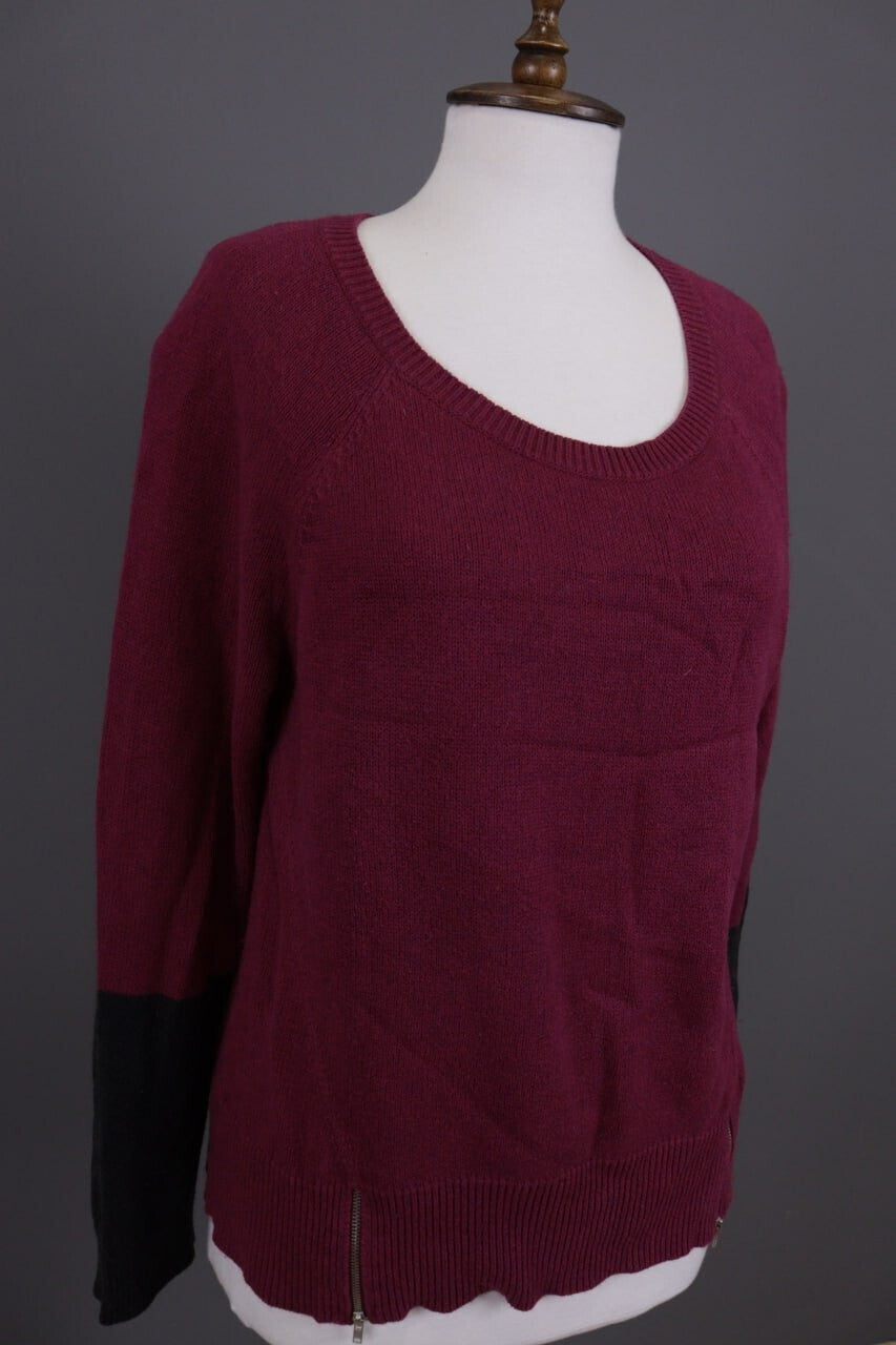 Eileen Fisher Burgubdy Lagenlook Cotton Cashmere Knit Oversized Sweater – Size M
