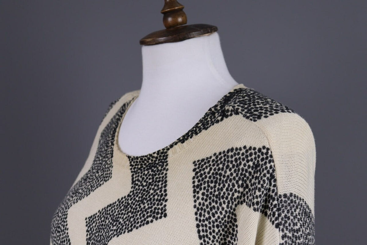 Gudrun Sjoden Beige Zig Zag 3/4 Sleeve Knit Sweater – Size S