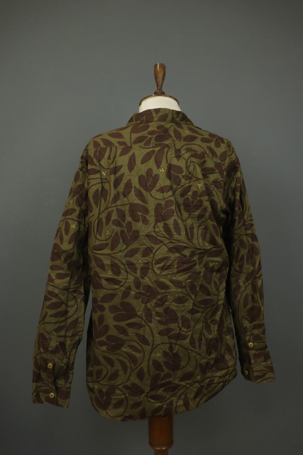 GUDRUN SJODEN Leaf Print Cotton Long Sleeve Casual Collared Button-Up Shirt Sz M