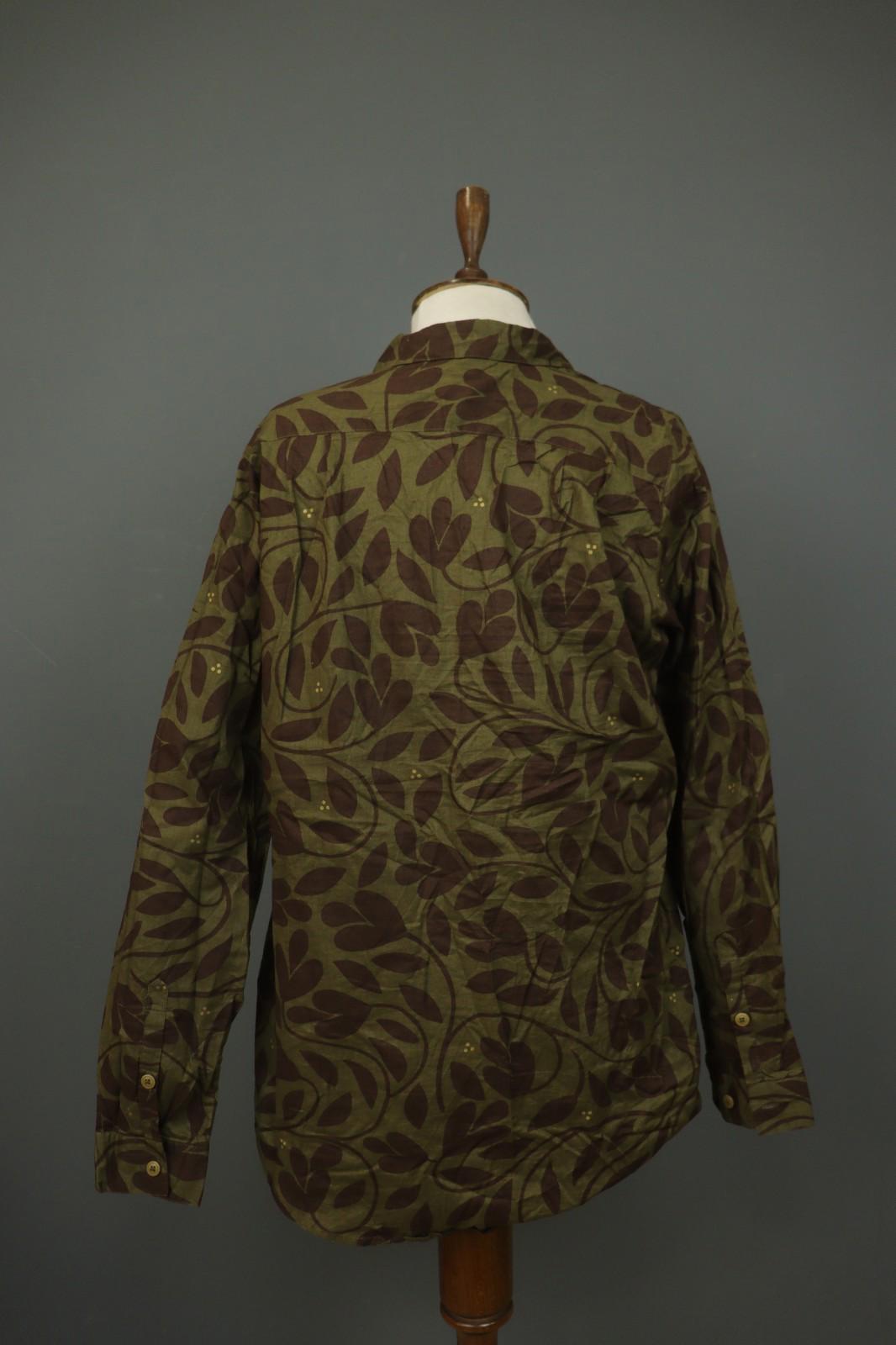 GUDRUN SJODEN Leaf Print Cotton Long Sleeve Casual Collared Button-Up Shirt Sz M