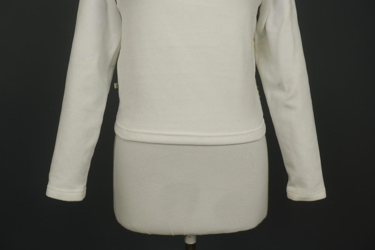 MARITHE FRANCOIS GIRBAUD White Knitted Slim Fit Mock Neck 1/4 Zip Sweater Sz 38
