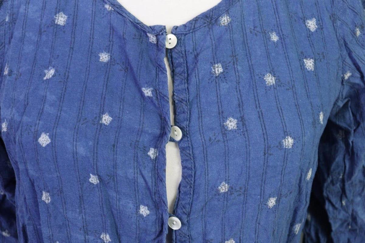 GUDRUN SJODEN Blue Floral Button Up Long Sleeve Top Shirt – Size S