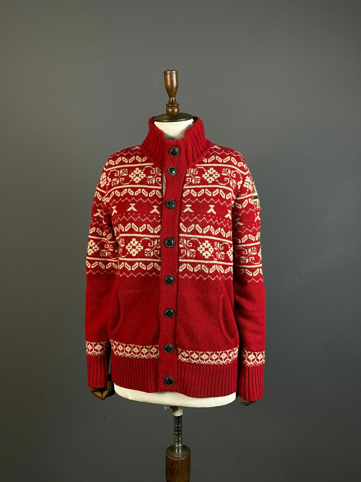 Napapijri Geographic Red Wool Knit Button Up Cardigan Sweater – Women's M – Used