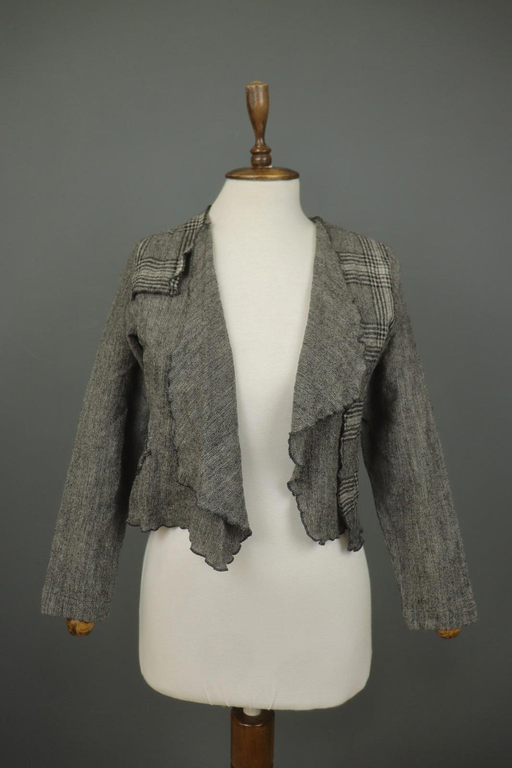 GRIZAS Gray 100% Wool Long Sleeve Knit Winter Ruffle Open Front Cardigan – Size S