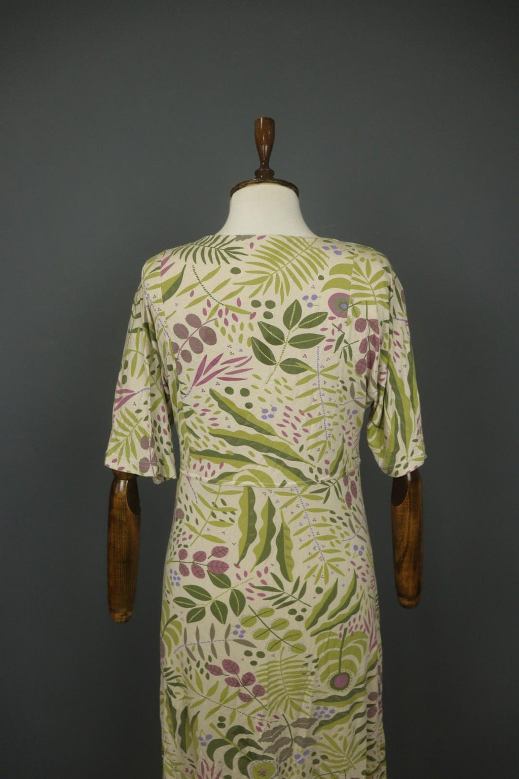 GUDRUN SJODEN Multicolor Leaf Print Short Sleeve Square Neck Sheath Dress – Size M