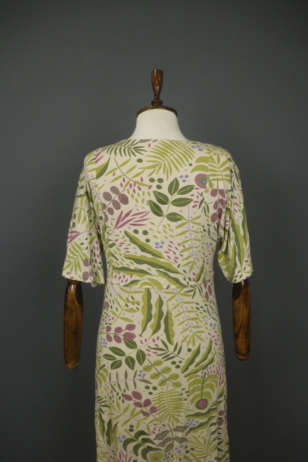 GUDRUN SJODEN Multicolor Leaf Print Short Sleeve Square Neck Sheath Dress – Size M