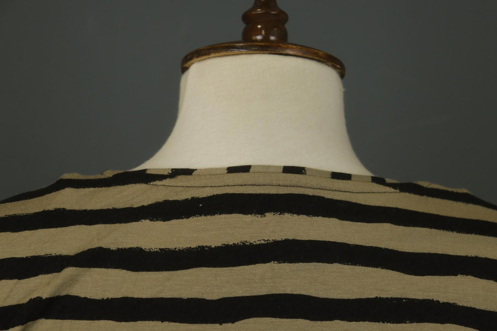 GUDRUN SJODEN Brown Black Striped Lyocell Casual Round Neck Shift Dress – Size S