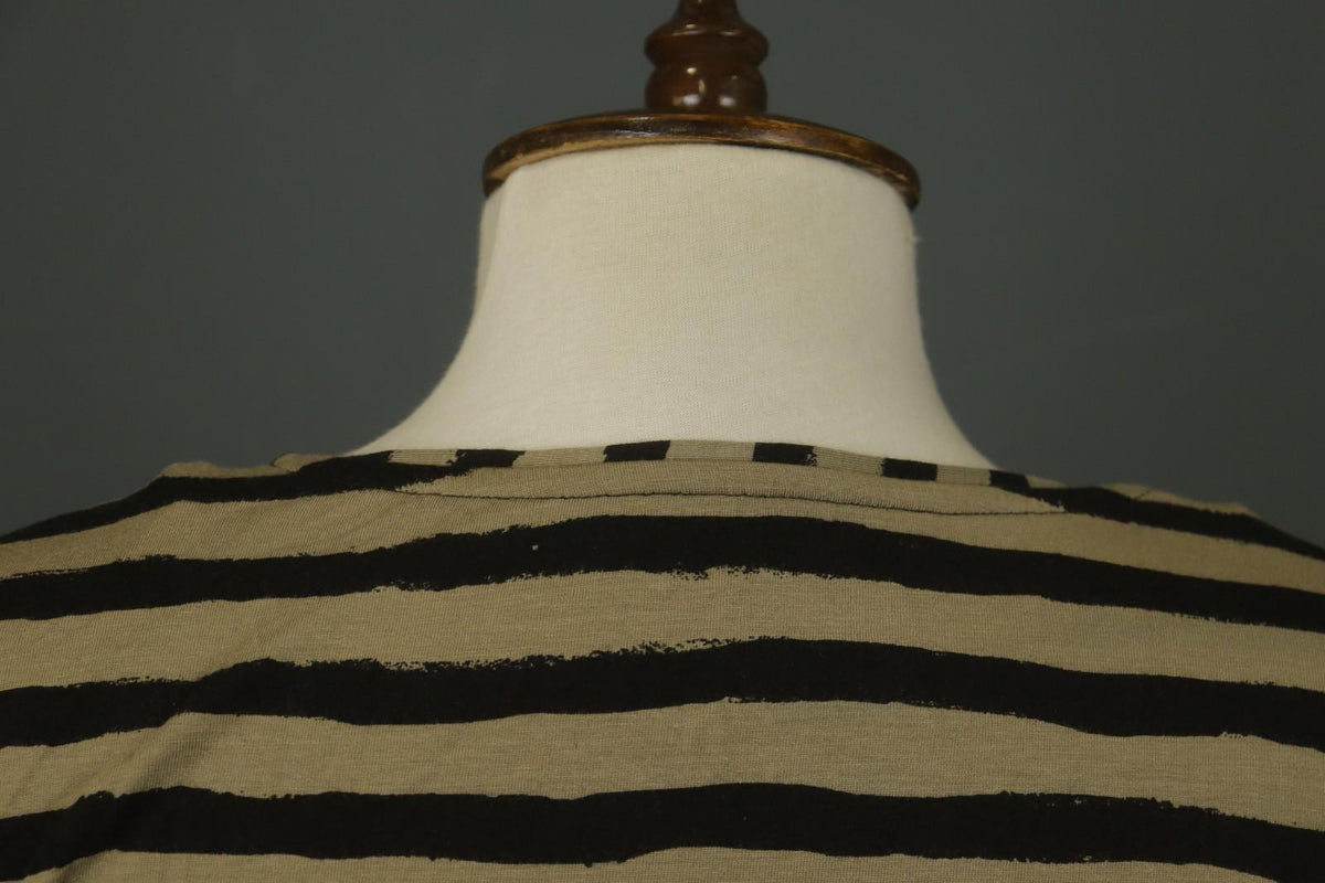 GUDRUN SJODEN Brown Black Striped Lyocell Casual Round Neck Shift Dress – Size S
