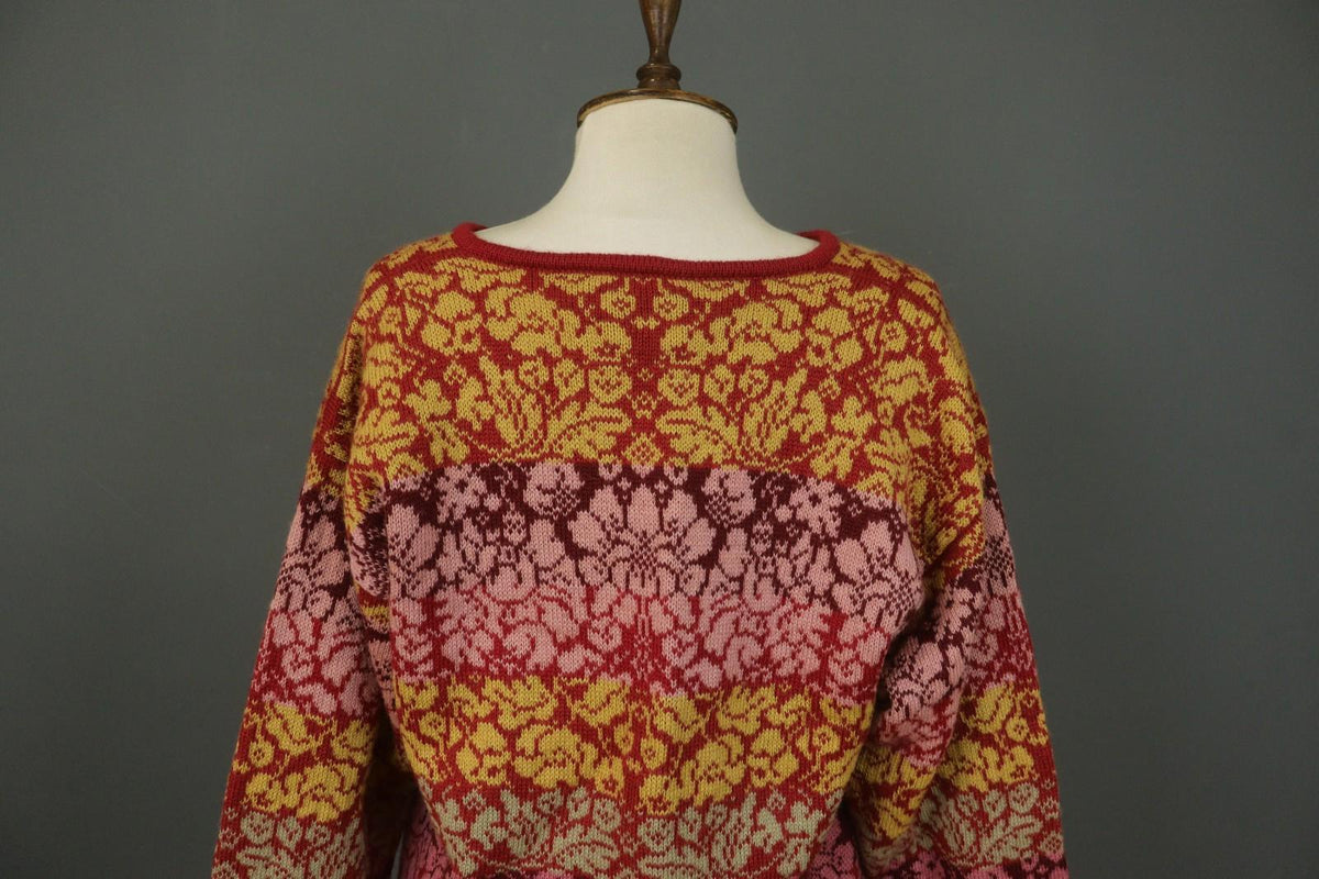 OLEANA Multi 100% Wool Floral Knitted Long Sleeve Button Front Cardigan – Size M
