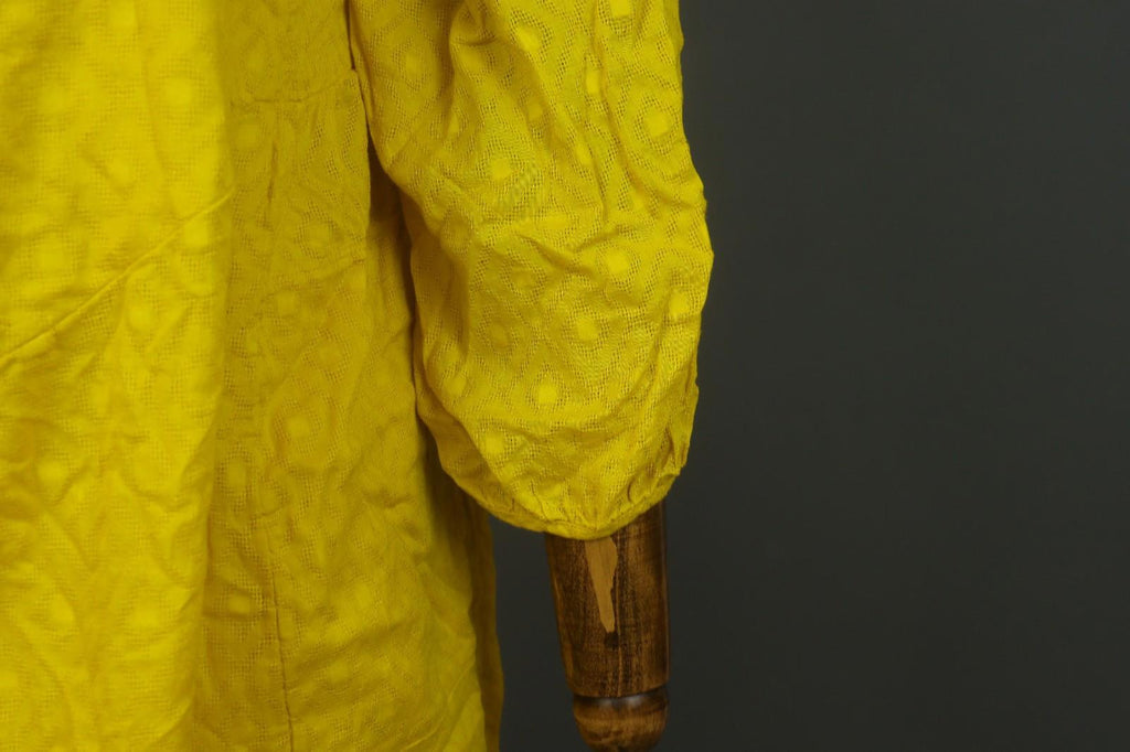 GUDRUN SJODEN Yellow Cotton Long Sleeve Round Neck Button Front Shirt Dress Sz M