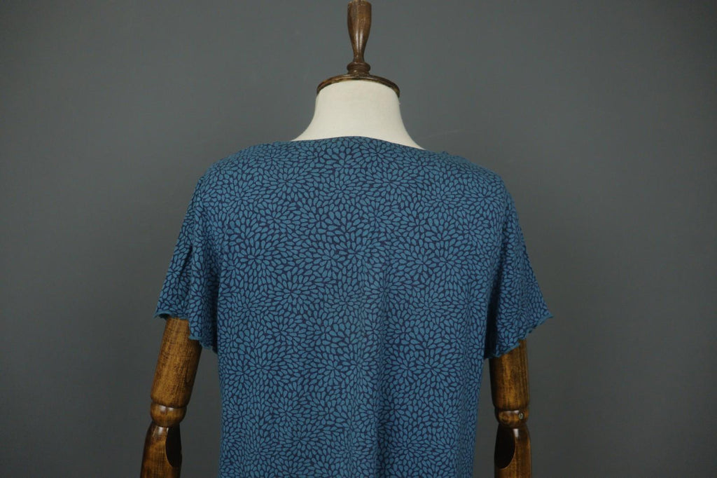 GUDRUN SJODEN Navy Blue Floral Modal Short Sleeve Pullover Shift Dress – Size L