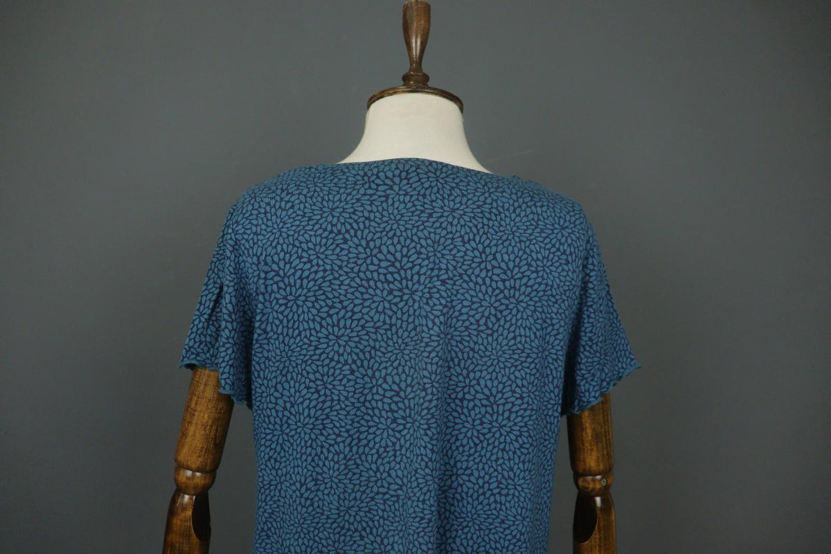 GUDRUN SJODEN Navy Blue Floral Modal Short Sleeve Pullover Shift Dress – Size L