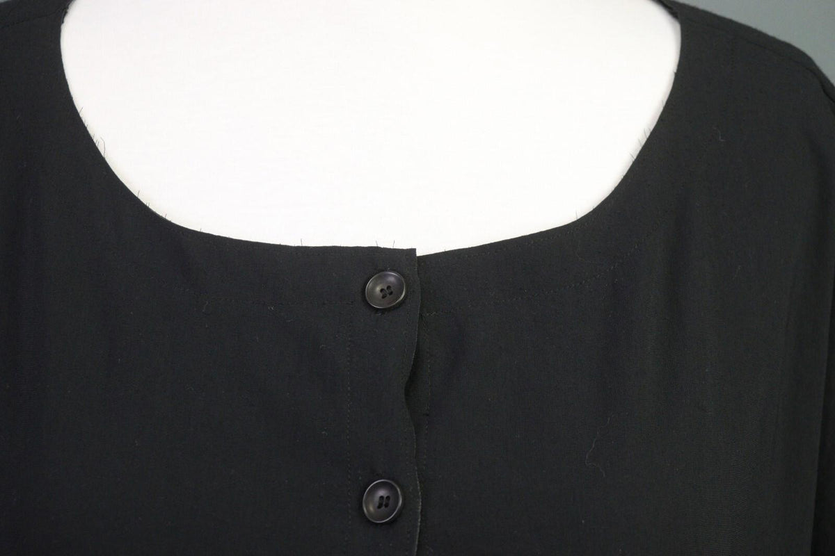 OSKA Black Short Sleeve Button Scoop Neck A-Line Blouson Dress – Size 3