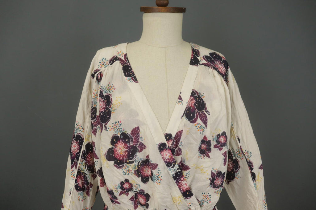 Free People Multi Viscose Floral V-Neck Long Sleeve Pullover Wrap Top – Size S