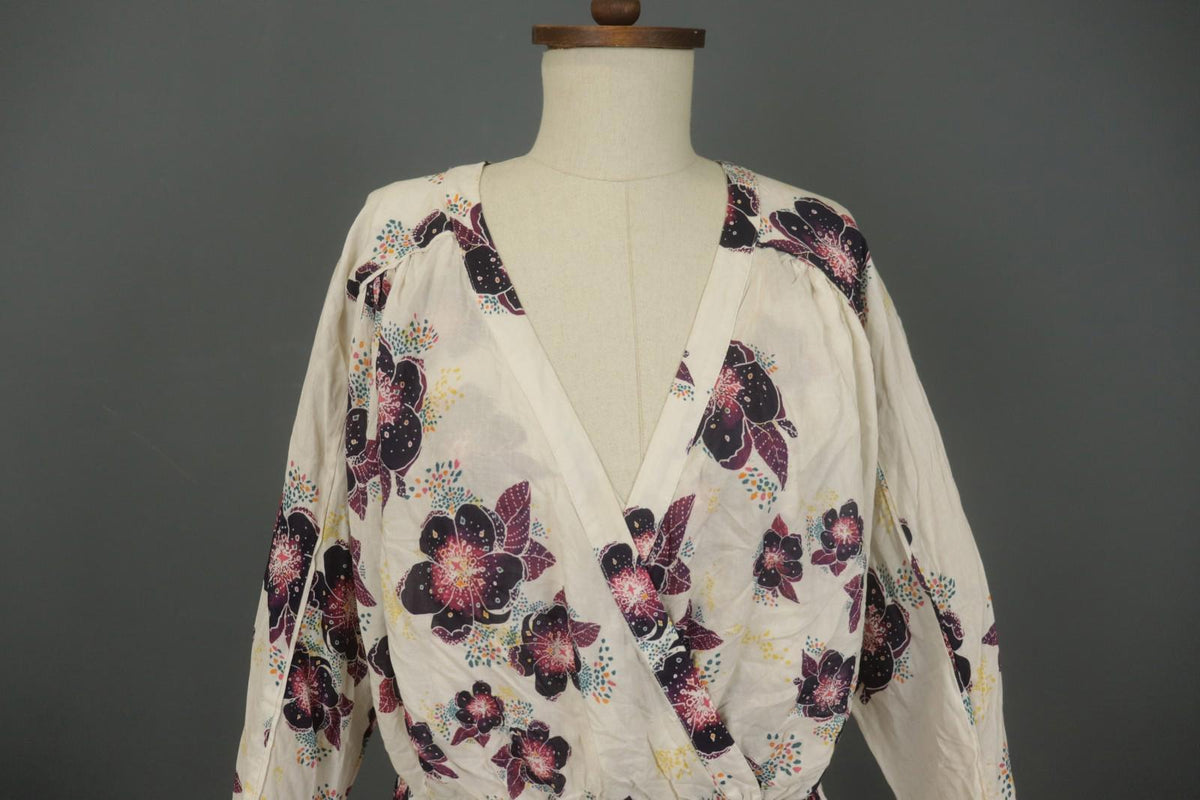 Free People Multi Viscose Floral V-Neck Long Sleeve Pullover Wrap Top – Size S