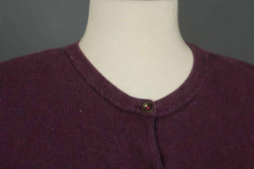GUDRUN SJODEN Burgundy Cotton Knitted Raglan Sleeve Button Front Cardigan – Size S