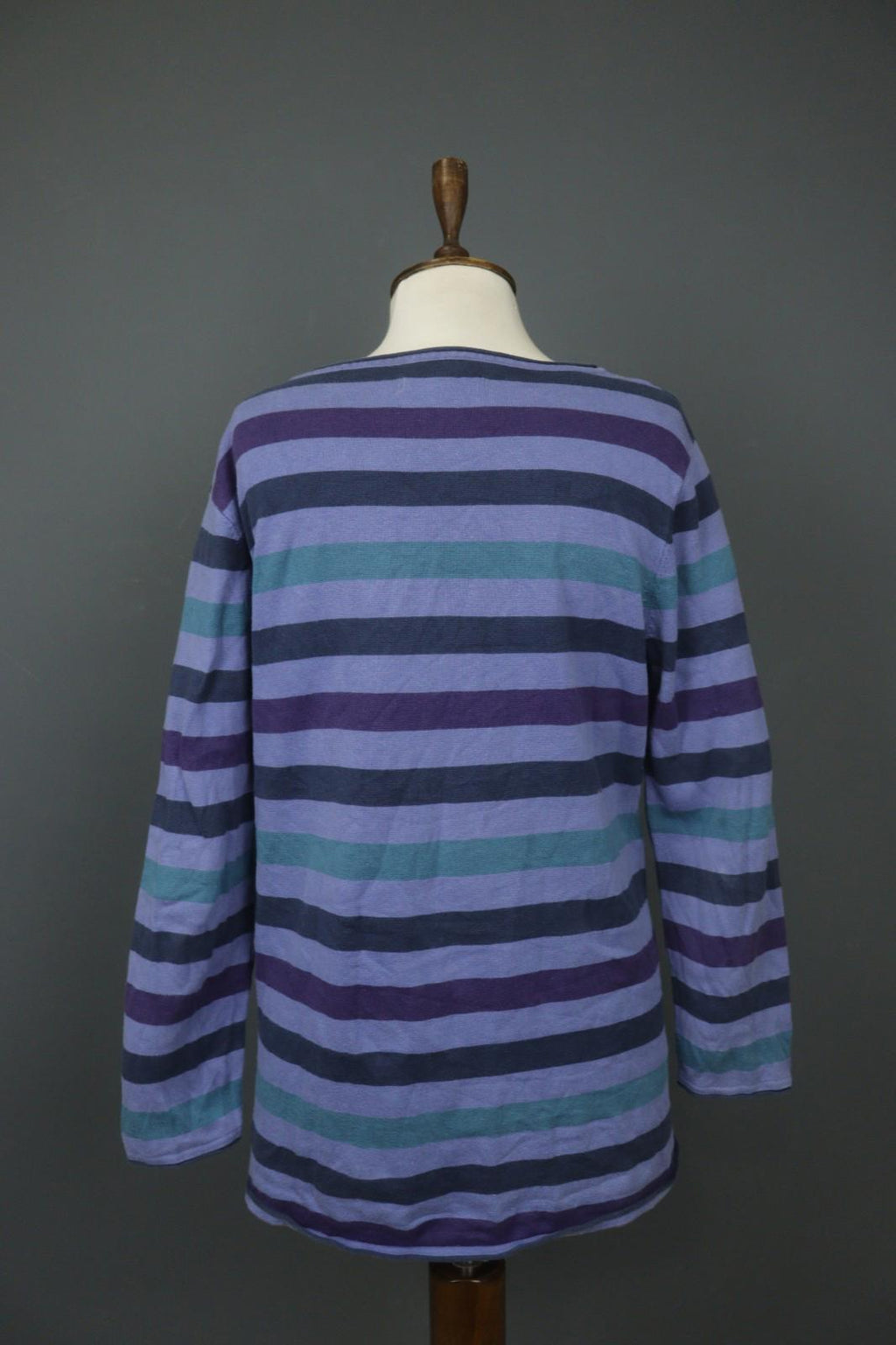 GUDRUN SJODEN Multi Striped 100% Cotton Long Sleeve Round Neck Mini Dress – Size M