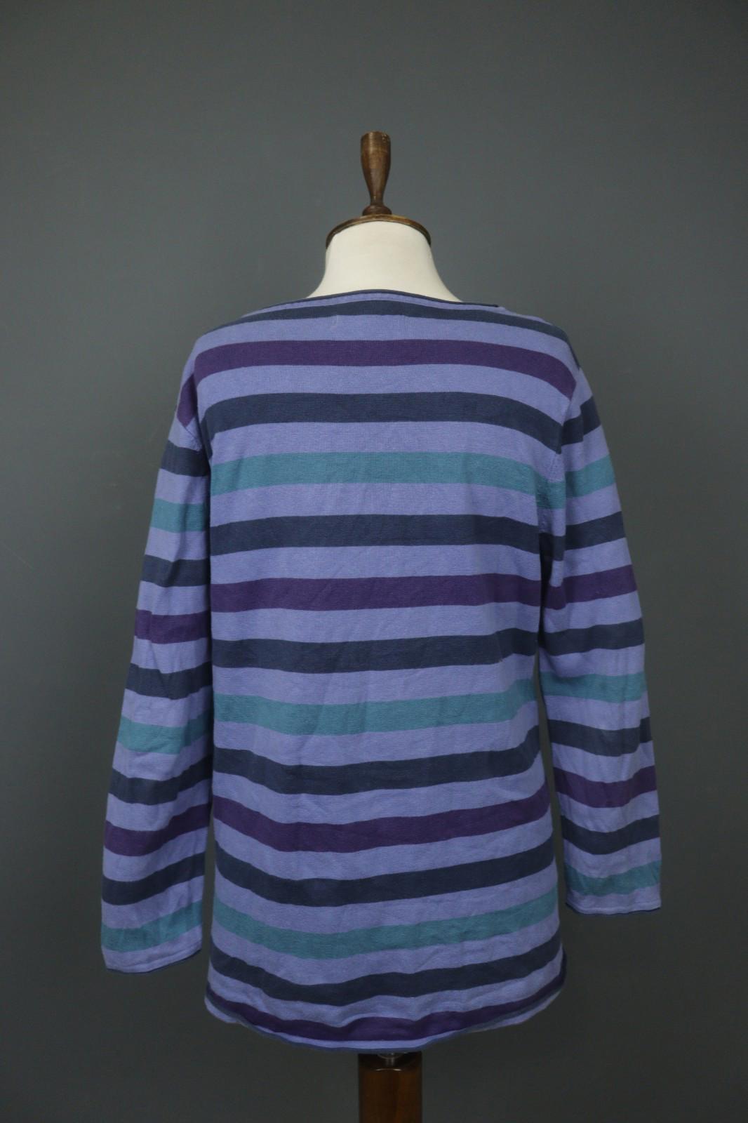 GUDRUN SJODEN Multi Striped 100% Cotton Long Sleeve Round Neck Mini Dress – Size M