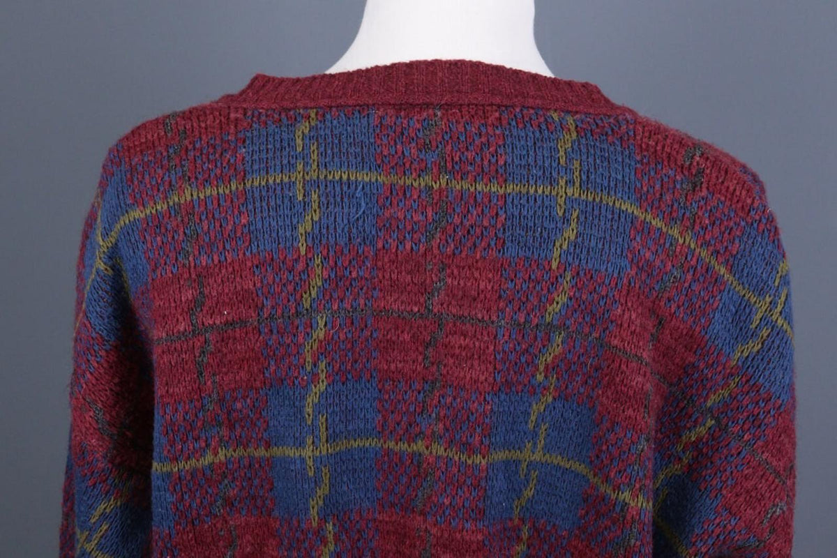 MISSONI UOMO Multicolor Check V-Neck Wool Knit Button Cardigan Sweater – Size 50