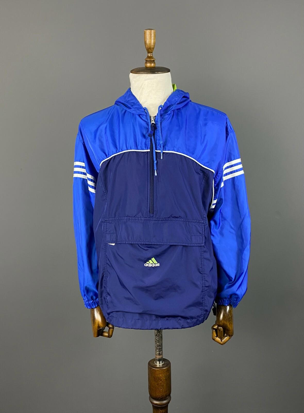 Vintage ADIDAS Blue Nylon Hooded Center Logo Anorak Windbreaker Jacket – Size L