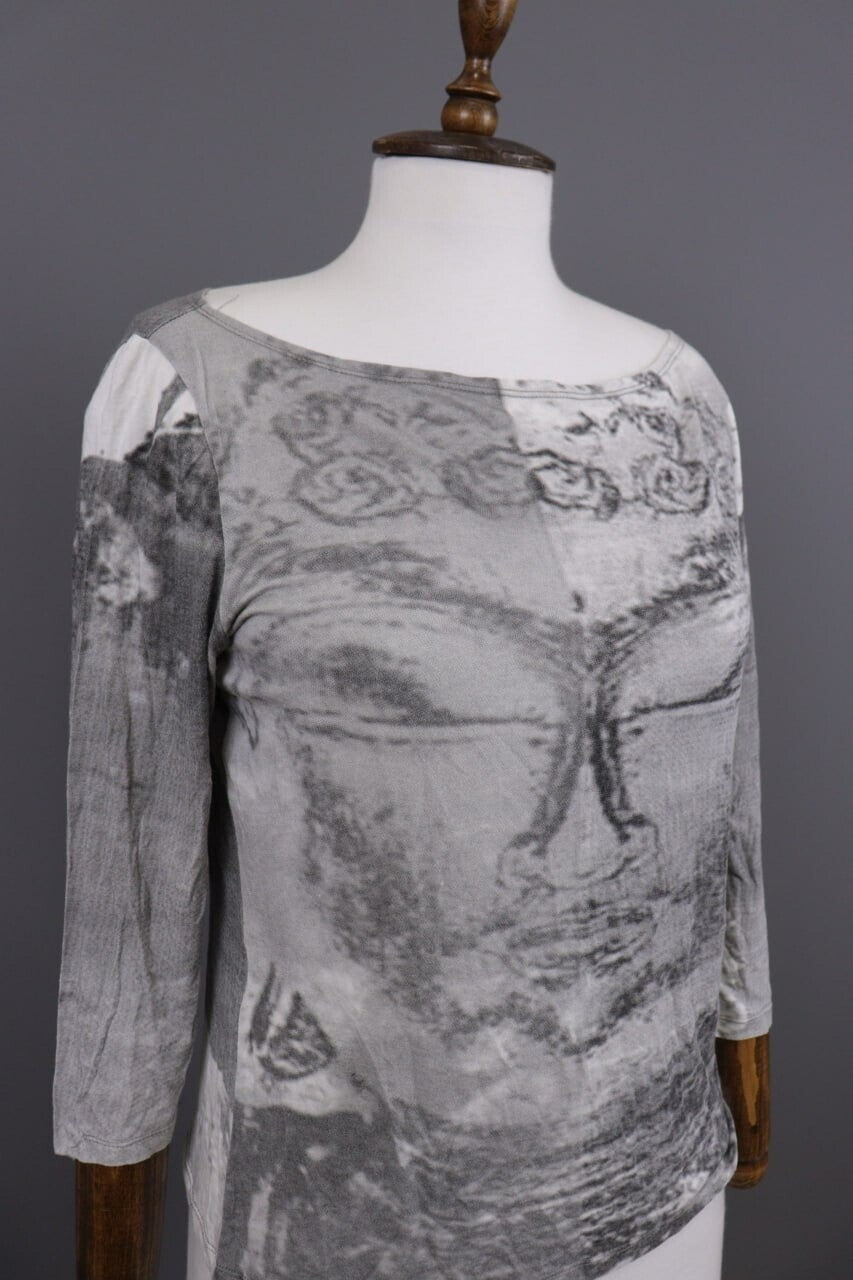 Sarah Pacini Gray Printed 3/4 Sleeve Lightweight Top Shirt One Size