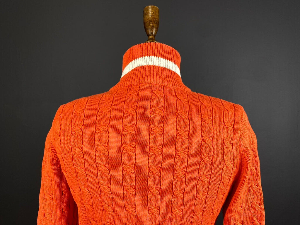 Lauren Active Ralph Lauren Orange Zip Cable Knit Sweater Track Jacket – Size S